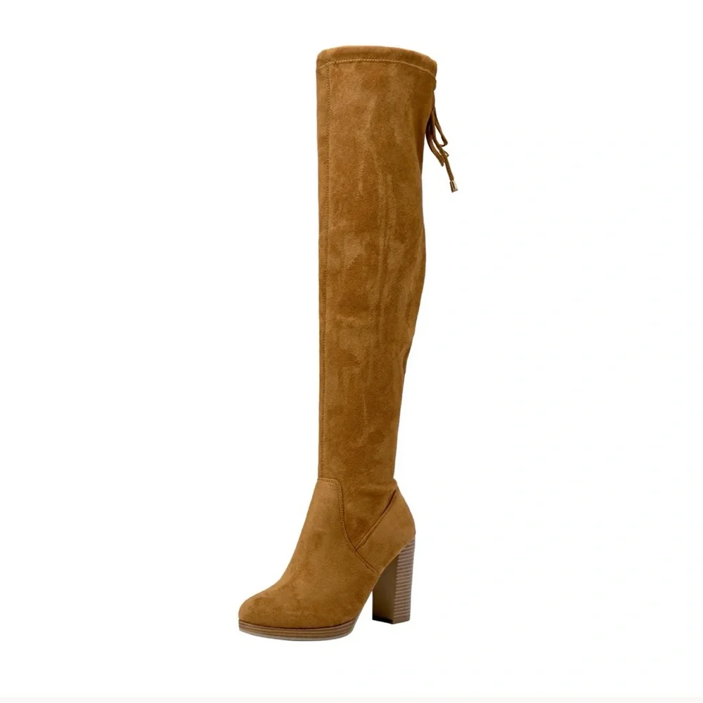 Vepose | Over-the-Knee Block Heel Boots | Women’s Size 7 | Camel Suede | NIB